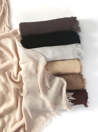 Cotton Linen Plain Hijab Scarf For Women,Muslim Viscose Crinkle Edge With Fringe,Summer Beach Wrap Headwraps Shawl - color: 29#white