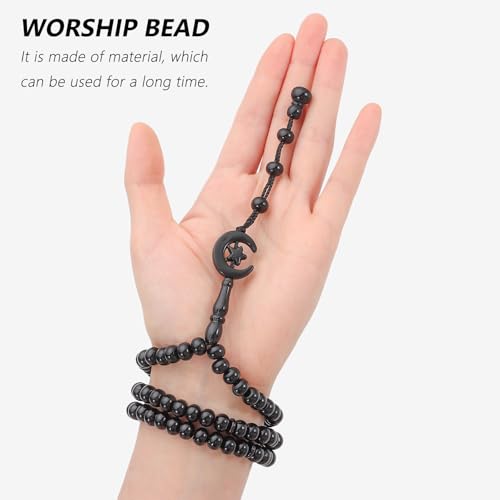 2pcs Muslim Prayer Beads Tasbih 99 Beads Allah & Muhammad - Black - color: Black
