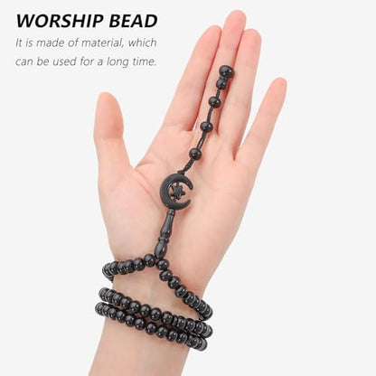 2pcs Muslim Prayer Beads Tasbih 99 Beads Allah & Muhammad - Black - color: Black