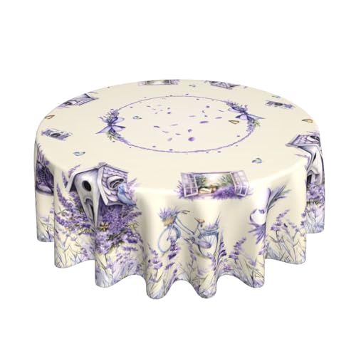 Lavender Flowers Tablecloth Spring Summer Round Table Cover Washable Table Cloth for Home Kitchen Party Picnic 60 Inch - color: Lavender Flowers