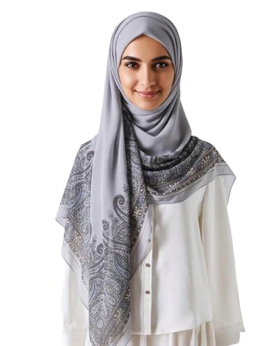 K-Elewon Large Square Scarf 51" Headscarf Chiffon Fashion Scarves Turbans Hair Wrapping Scarfs - color: E-grey