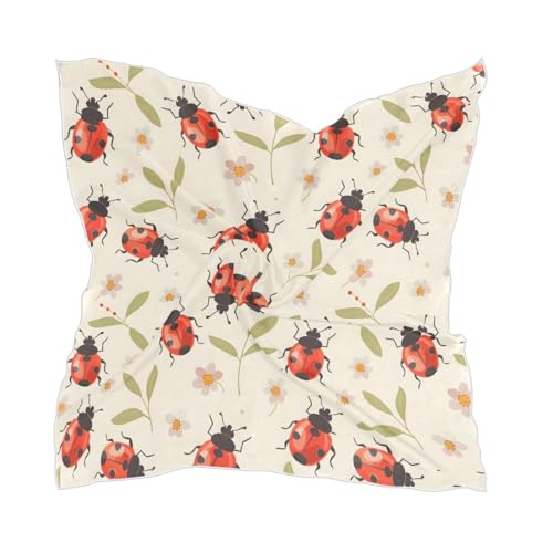 Bolaz Women's Square Silk Hair Scarves and Wraps Headscarf Abstract Head Neck Scarf Bandana 24inch - color: Lady Bugs Off-white