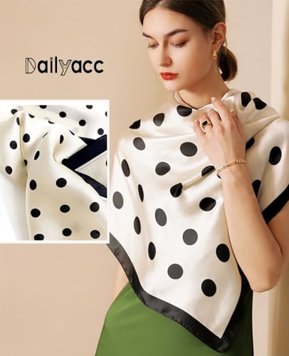 Dailyacc Hair Bandanas Scarf For Women Lightweight Fashion Neck Silk Satin Head Scarves For Sleeping Handbags Scarf - color: 9-white Spot/27.5*27.5in