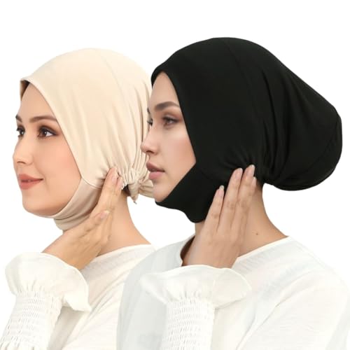 Hijab Beanies Cap Undercaps Slouchy with Elasti Non-Slip Caps Under Scarf for Women - color: Bk+lkq