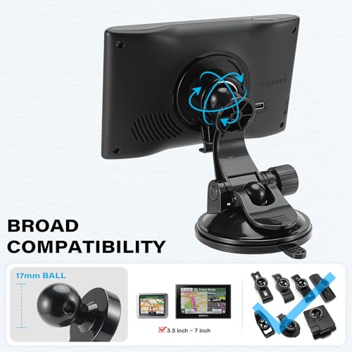 2 PCS Adjustable GPS Car Mount for Garmin Nuvi Dezl Drive Drivesmart Zumo Driveassist DriveLuxe StreetPilot RV, Replacement Suction Cup GPS Dash Ball Mount Dashboard Windshield Car Holder