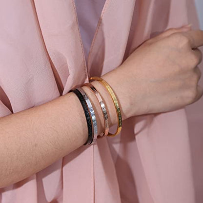 Qitian Islamic Jewelry Gifts for Women Allah Gold Bangles Bracelets Ayatul Kursi Arabic Cuff Bracelet for Women Men Islam Eid Ramadan New Year Gifts - color: I-Rose -Thin