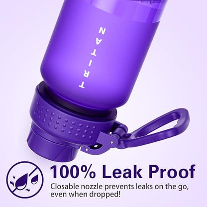 OLDLEY 32 oz Water Bottle with Handle, BPA-Free Tritan Reusable Sports Water Bottle with Leak-Proof Dust Lid, Wide Mouth, Cup Holder Friendly, Half Frosted Clear Bottle for Gym, Travel, Work,Purple - color: Purple