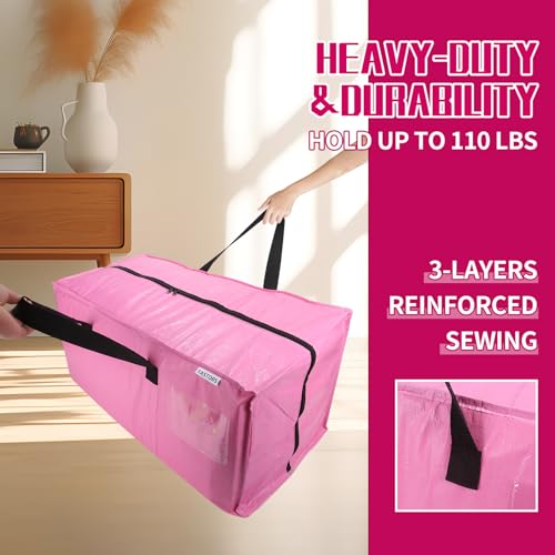 6-Pack Moving Bags,Heavy Duty Large Storage Bags with Zippers & Backpack Straps,Space Saver Bags are Packing Supplies for Moving & Travel,Alternative to Moving Boxes(Pink) - color: PINK
