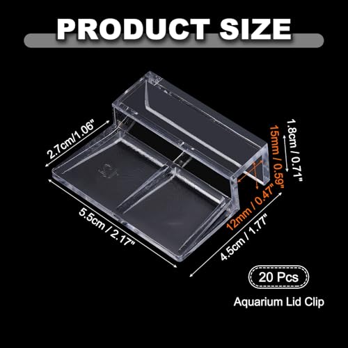 20 Pcs Aquarium Lid Clips, 12 mm Acrylic Aquarium Cover Bracket Fish Tank Lid Older Fish Tank Clip Transparent Durable Easy to Clean, Intended for Rimless Aquariums Top Cover - size: 12 mm