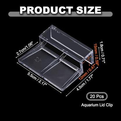 20 Pcs Aquarium Lid Clips, 12 mm Acrylic Aquarium Cover Bracket Fish Tank Lid Older Fish Tank Clip Transparent Durable Easy to Clean, Intended for Rimless Aquariums Top Cover - size: 12 mm