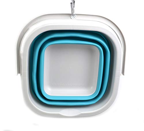 SAMMART 2.6L (0.68 Gallon) Super Mini Sqare Collapsible Plastic Bucket - Foldable Square Tub - Portable Fishing Water Pail - Space Saving Outdoor Waterpot (1, Grey/Bright Blue) - color: Grey/Bright Blue