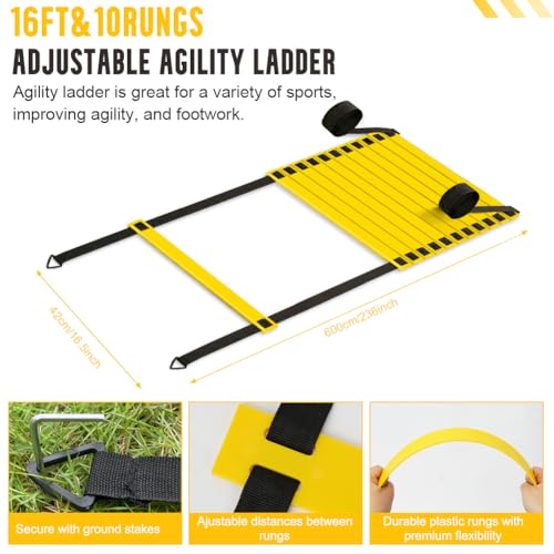 Agility Training Set Multi-Function Soccer Training Equipment for Athletes | 3 Adjustable Speed Hurdles, 6 Agility Poles, 1 Agility Ladder, 12 Soccer Cones & Jump Rope for Athletes, Amateurs, Youth