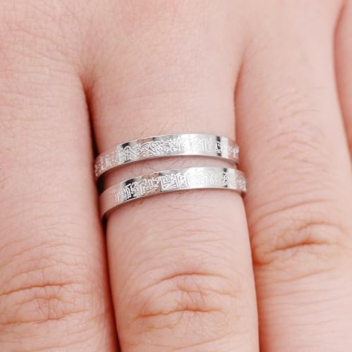 Ayatul Kursi Ring - Elegant Openable Ring for Women, Crafted from Durable Stainless Steel, Features Beautiful Arabic Calligraphy, Perfect for Muslim Women LCS-YA4978 - color: White