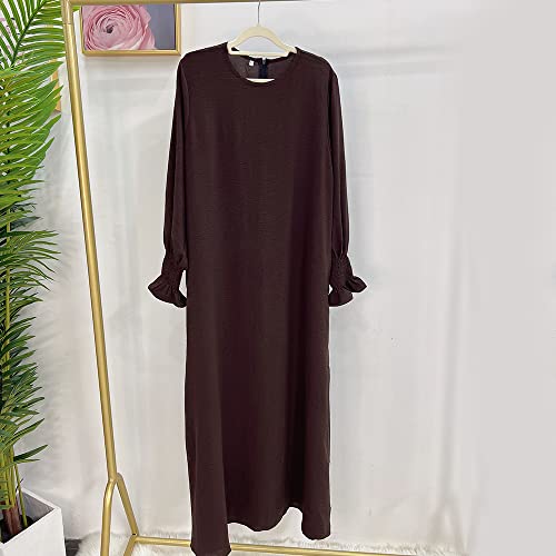 Women Prayer Dress Muslim Ramadan Garment Abaya Dubai Islam Jilbeb Long Dress Without Hijab - color: Dark Coffee, size: XX-Large