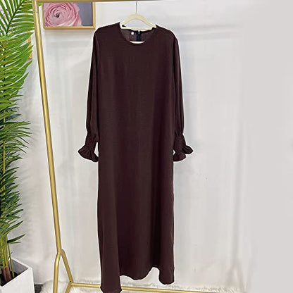 Women Prayer Dress Muslim Ramadan Garment Abaya Dubai Islam Jilbeb Long Dress Without Hijab - color: Dark Coffee, size: XX-Large
