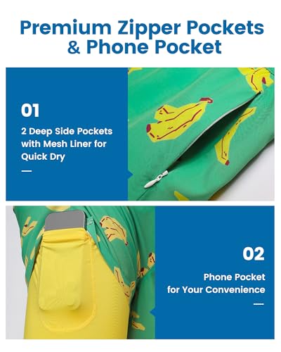maamgic Mens Swim Trunks with Compression Liner 5 Inch, Quick Dry Bathing Suit with Zipper Pockets, No-Chafing Swim Shorts - color: Banana, size: X-Large