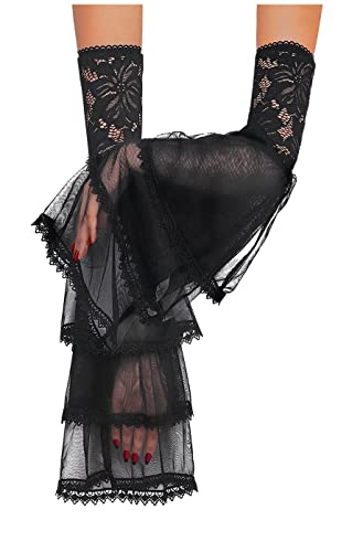 L'VOW Women's 1 Pair Gothic Black Lace Sleeves Witch Gloves Victorian Lace Arm Sleeve Vampire Accessory - color: A Black