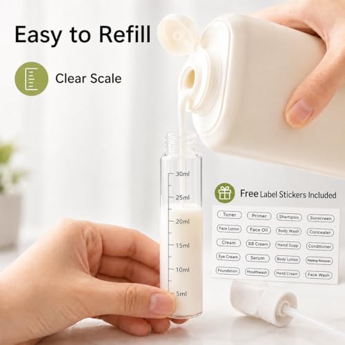 4-in-1 Detachable Travel Dispenser Bottles Set Foldable Pump Leak-Proof, Carry-On Compliant 30ml/1OZ Refillable Containers for Shampoo Lotion Body Wash with Protective Case - color: White
