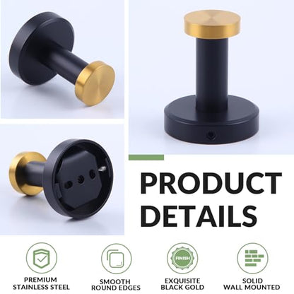 APLusee Bathroom Robe Towel Hook 2 Pack, Stainless Steel Round Clothes Holder, Toilet Bath Kitchen Door Wall Mounted Hanger, Black Gold - color: Black Gold, size: 2 Pack