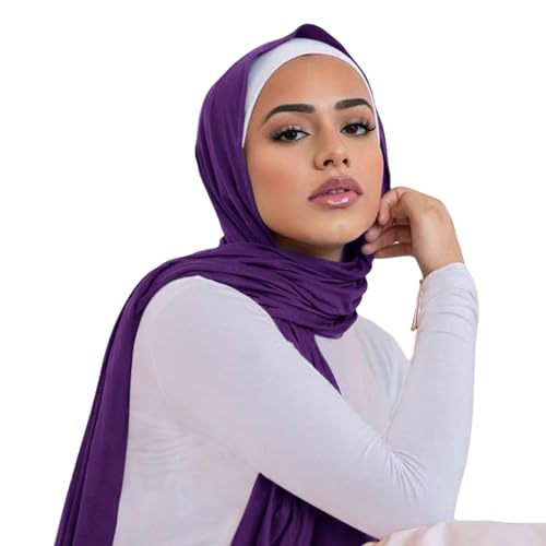 Hijab Scarf for Women Soft Cotton Muslim Jersey Hijab Head Wrap Scarves Fashion Long Scarf Shawls - color: Dark Purple