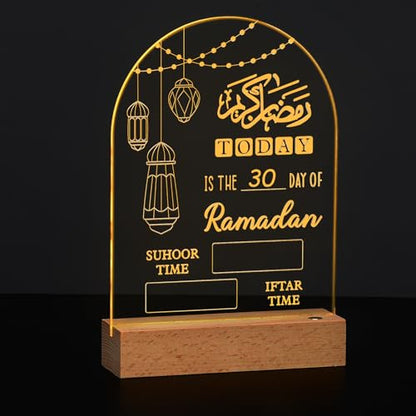 Baquler Ramadan Advent Countdown Calendar LED Eid Mubarak Decoration with Erasable Pen Cloth 2026 DIY Acrylic Ramadan Table Sign for Islam Muslims Office Home Days of Holy Month Countdown to Eid Gift