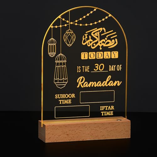 Baquler Ramadan Advent Countdown Calendar LED Eid Mubarak Decoration with Erasable Pen Cloth 2026 DIY Acrylic Ramadan Table Sign for Islam Muslims Office Home Days of Holy Month Countdown to Eid Gift