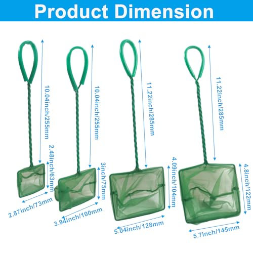 BokWin Multi-Size Small Fish Net, 4 Pack Bait Fish Net,for Aquarium, Fishes Tank, Pond (3inch 4inch 5inch 6inch)