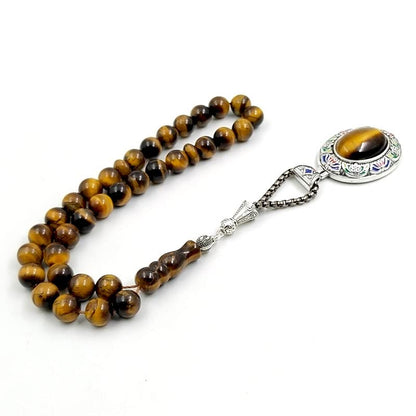 ALBASHAN Tasbih Men Natural Tiger Eye Stone Prayer Beads Muslim Misbaha 33 45 51 66 99 100Beads Professional Rosary Bead (10mmx45beads) - color: 10mmx45beads