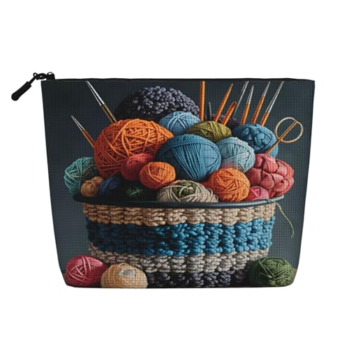 Colorful Yarn Basket Knitting Tools Fake Hemp Makeup Bag Travel Bags Toiletry Pouch With Zipper 9.45 X 6.7 In - color: Colorful Yarn Basket Knitting Tools