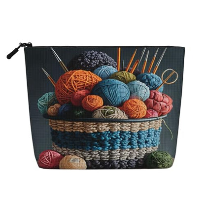 Colorful Yarn Basket Knitting Tools Fake Hemp Makeup Bag Travel Bags Toiletry Pouch With Zipper 9.45 X 6.7 In - color: Colorful Yarn Basket Knitting Tools