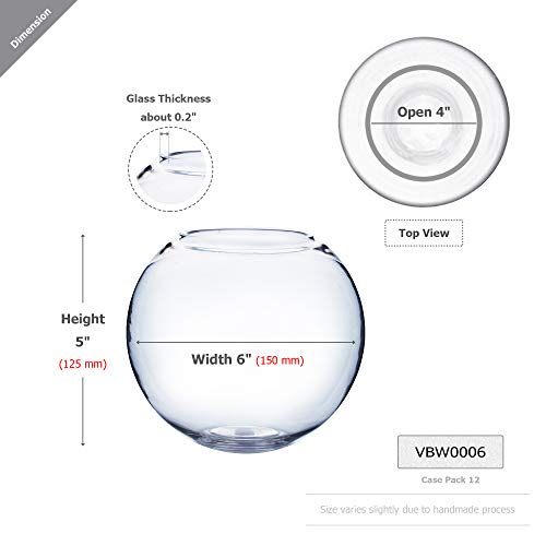 WGV Bowl Glass Vase Bulk, Diameter 6", Height 5", Open Width 4", (Multiple Sizes Choices) Clear Bubble Planter Terrarium Fish Bowl for Wedding Event Home Decor, 12 Pieces (VBW0006) - size: 6"Dx5"H 1 Case