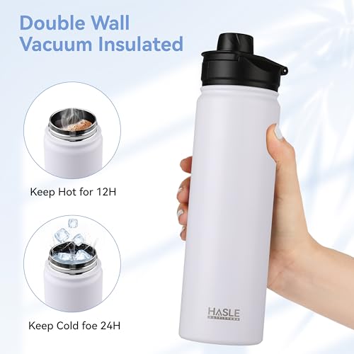 HASLE OUTFITTERS Insulated Water Bottle 22 oz Double Wall Stainless Steel Water Bottle Wide Mouth with Straw Lid & Spout Lid Keeps Cold or Hot(White,4) - color: White, size: 22oz- 4 Pack