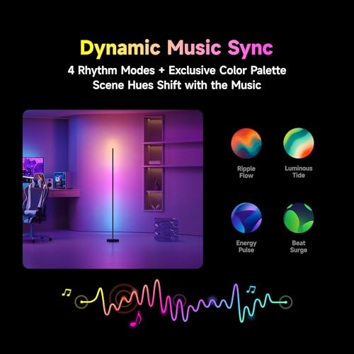 DREAME LED Floor Lamp for Living Room, RGB Color Changing Tall Light with 70 Effects, 1200LM 2700K-6500K Dual White, Music Sync, Works with Alexa Google Home, Matter Compatible, Modern Full-Metal