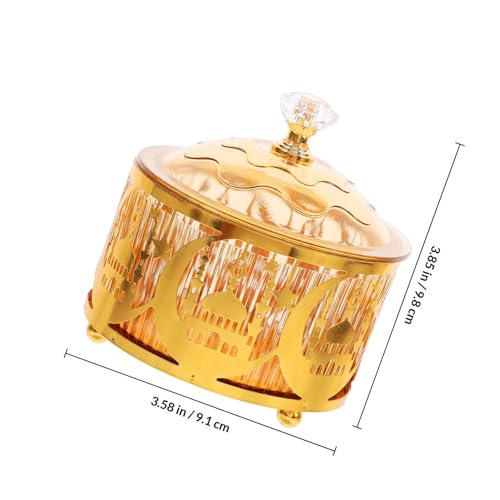 Uonlytech Eid Mubarak Candy Tray Decorative Box Gold Metal Treat Container for Ramadan Party Table Snack Storage