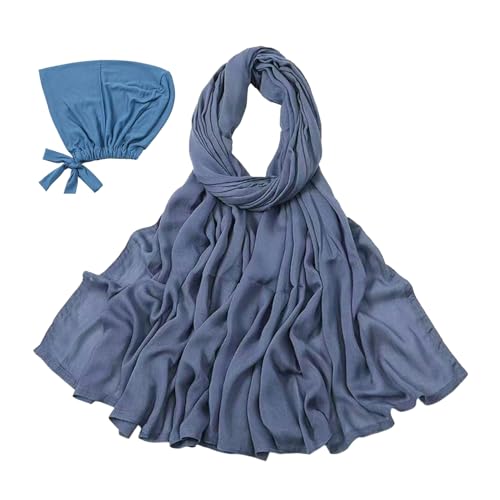 Modal Cotton Hijab Scarf for Women with Undercap Set - color: Jean Blue