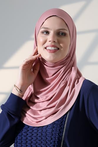 ihvan online, Women’s Ready to Wear Instant Hijab, Soft One-Piece Headscarf, Stretch Hijab for Daily Wear, Prayer & Travel - color: Pink