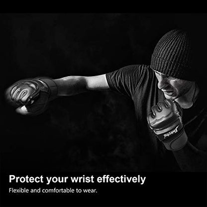 Xinluying Punch Bag Boxing Martial Arts MMA Sparring Grappling Muay Thai Taekwondo Training PU Leather Wrist Wraps Gloves - color: Black, size: X-Small