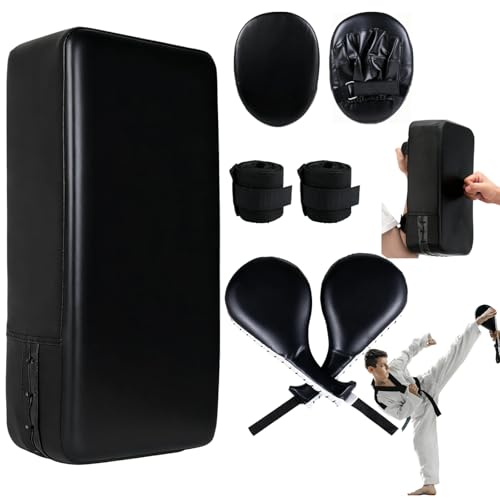 7 in1 Taekwondo Kick Pad Set, Boxing Training Equipment, Martial Art Kicking Pad, PU Leather Boxing Focus Pad, Target Punching Pads and Hand Wraps for Karate, Sparring, MMA, Muay Thai - color: Black