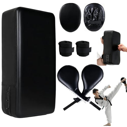 7 in1 Taekwondo Kick Pad Set, Boxing Training Equipment, Martial Art Kicking Pad, PU Leather Boxing Focus Pad, Target Punching Pads and Hand Wraps for Karate, Sparring, MMA, Muay Thai - color: Black