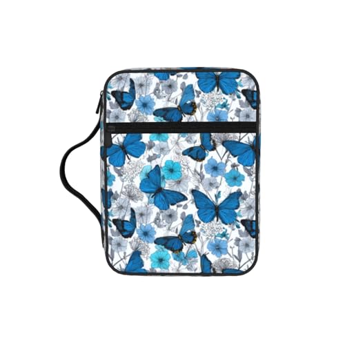 Blue Monarch Butterfly Wildflowers White Bible Cover Case for Women Men - color: Blue Butterfly Floral White