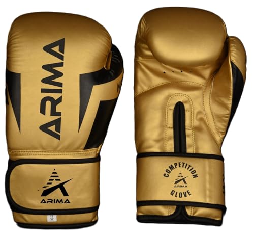 Boxing Gloves - Premium PU Leather, Heavyweight - Ideal for Boxing, Kickboxing, Muay Thai & Fitness Training - color: Gold, size: 12 oz.