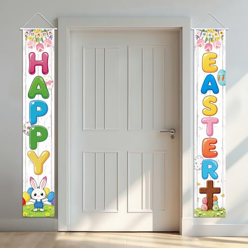 WANDIC 2 PCS Happy Easter Porch Banner Church Jesus Celebration Decor Banner Catholic Activities Outdoor/Indoor Decorations,11.81 * 70.86in - color: Easter 2