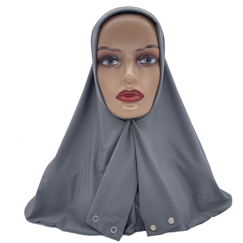 Suillty Fashion Muslim Hijab for Women Instant Snap Fastener Hijab Inner Cap Full Cover Head Wraps Scarf Islam Turban Caps - color: Grey