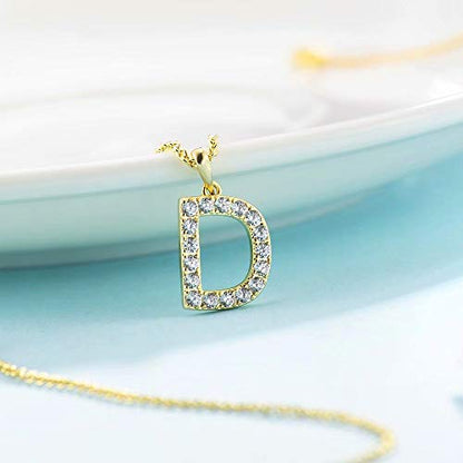 Tarsus Initial Cubic Zirconia Necklace Jewelry Gifts for Women Adjustable Chain 18" + 2" - style: Gold-D-Diamond style
