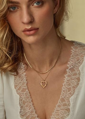 POTESSA 18K Gold Plated Pendant Necklace Medallion Coin Heart Y Shaped Chain Toggle Necklace for Women Jewelry - color: Hollow Heart