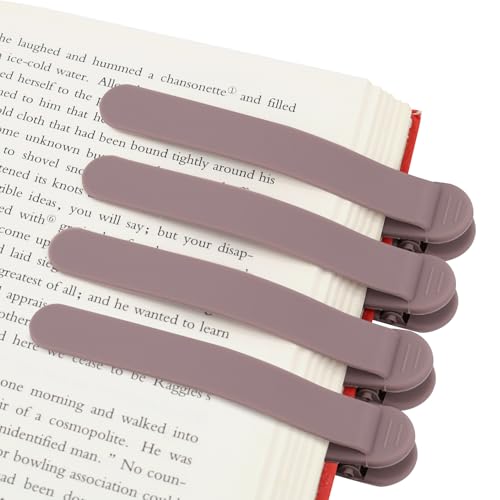 SMUK 4pcs Automatic Silicone Bookmarks for Reading, Unique Page Keeper Book Mark Gifts - color: 4 Light Coffee
