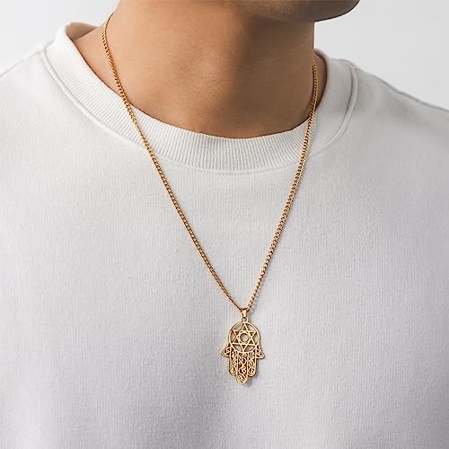 Hamsa Hand of Fatima Hexagram Necklace Star of David Evil Eye Pendant Jewish Female Protection Amulet Symbol Jewelry Women Men - color: gold
