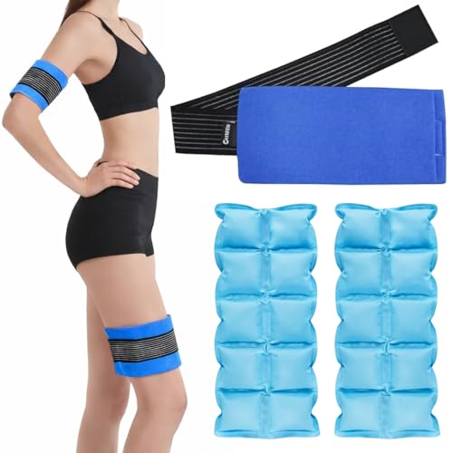 Reusable Ice Packs for Injuries (2-Pack) - Hot & Cold Therapy Gel Pack Wrap for Knee, Shoulder, Back Pain Relief, Adjustable, Flexible for Sports Injuries & Recovery (Blue)