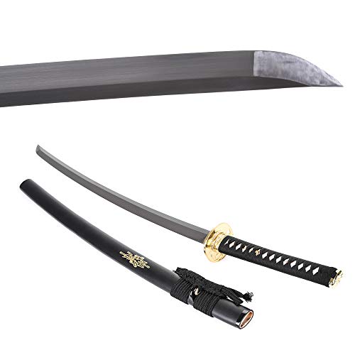 siwode Katana Handmade Full Tang Sharp, Alloy Tsuba Japanese Samurai Sword High Carbon Steel 1060,T10 1095, 40-Inch - color: Golden Skull