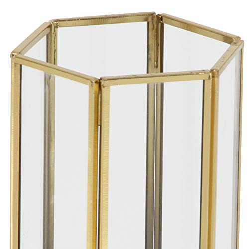 CosmoLiving by Cosmopolitan Glass Decorative Candle Lantern with Metal Plate, Set of 3 6", 8", 10"H, Gold - size: 3 PIECES SMALL SIZE